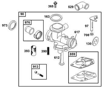 Carburetor Group Diagram and Parts List for 10C902-2033-XX  Briggs and Stratton Engine